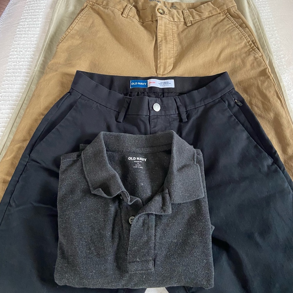 Old Navy Boys Youth Clothing Bundle 2 Pants + Free Polo Shirt Size M